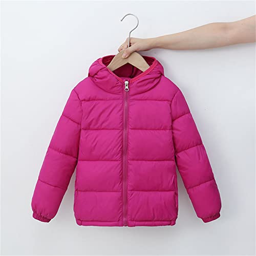 Down Jacket for Youth Boy Girls Kids Winter Warm Jacket Outerwear Solid Coats Hooded Down Outwear (Hot Pink, 6-7 Years)3