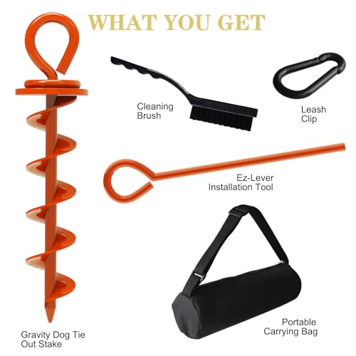 Image of Eurmax USA Heavy Duty Dog Tie Out Stake, No-Tangle In Ground Anchor Runner for Large Dogs up to 210 Lbs - Perfect for Yard, Beach and Camping (Medium,Orange)