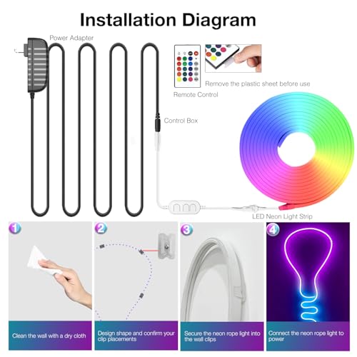 Tira de luces LED neón flexible RGB 16.4ft con control miniatura 4
