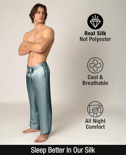 Image of Luxury Artisan Mens Silk Pajama Pants, Natural Silk PJ Bottoms