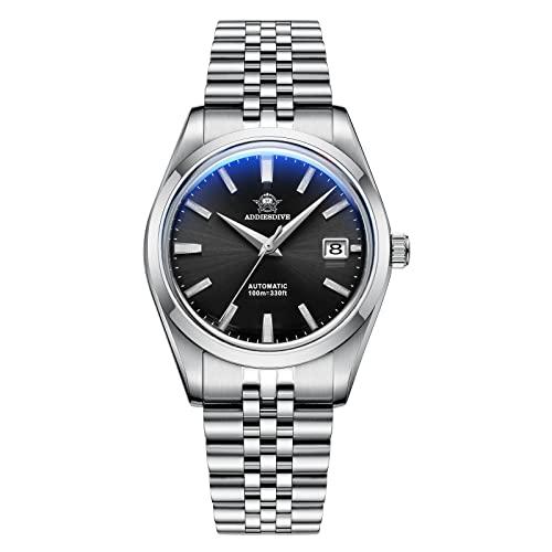 ADDIESDIVE Luxury Automatic Watches Men's Sapphire Glass Solid Stainless Steel Bracelet with Elegant Ocean Wave dial