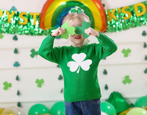 Image of Unisex Toddler St.Patrick's Day Clover Print Sweater Irish Shamrock Knitted Pullover Tops 12M-8Y
