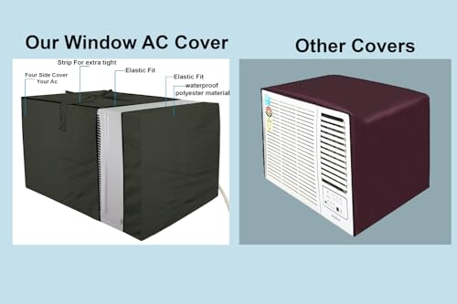 Image of The Furnishing Tree Elastic fit waterproof Polyester window ac cover compatible for Blue Star 2 Ton WFD324E Dustproof cover for inner and outer section, Military