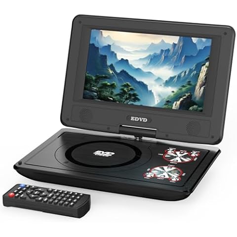 11.5" Portable DVD Player with 9.5" Swivel Screen, 5-Hours Rechargeable Battery,Car DVD Player for Kids,Support CD/DVD/SD Card/USB,Regions Free,Dual Speakers,Black Cover