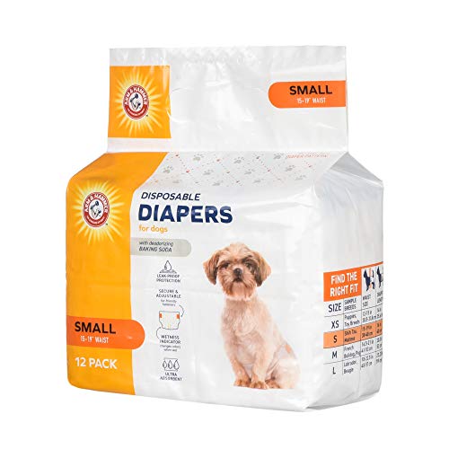 Image of Arm & Hammer for Pets Disposable Female Dog Diapers with Odor Control and Wetness Indicator, Leak Resistant Dog Diapers for Incontinence and Heat Cycles, Size Small 15-19 in Waist, 12 Count