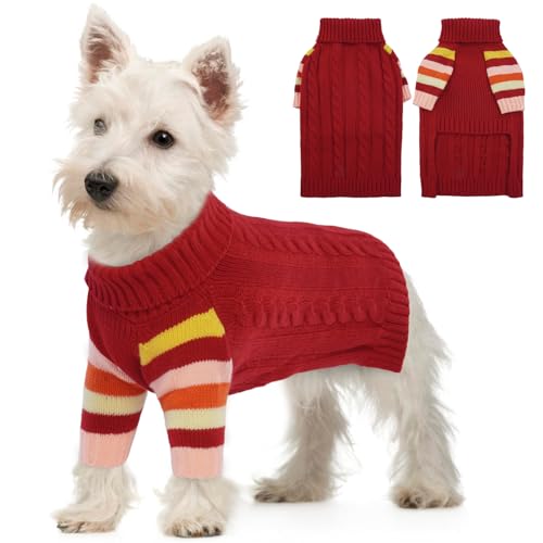 Image of Small Dog Sweater, Turtleneck Pullover with Sleeves, Red S