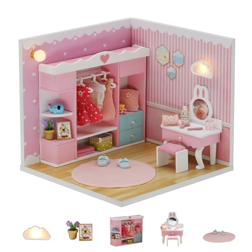 Kisoy Dollhouse Miniature with Furniture Kit, DIY 3D Wooden DIY