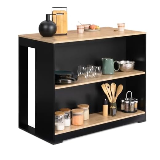 IDMarket - Table de Bar îlot Juno Bois Noir et Plateau façon hêtre