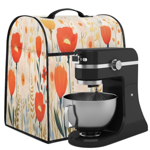 Coffee Maker Cover Cute Poppy Flower Kitchen Appliance Covers Small Appliance Covers Blender Cover Juicer Cover Dust Covers for Kitchen Appliances with Top Handle and Pockets,Washable,B575