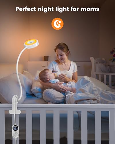 Glocusent Clip On Light, 72 LED Desk Lamp with 3 Colors & 5 Brightness, Flexible Clip on Lamp with Amber Night Light, 30/60-Min Timer, Eye Caring, for bed/Reading/Studying/Working (White with Adapter) - Image 3