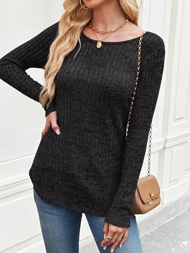 ANRABESS Long Sleeve Shirts for Women Crewneck Tunic Tops Business Casual Fit Fall Lightweight Sweaters Fashion Clothes 20253