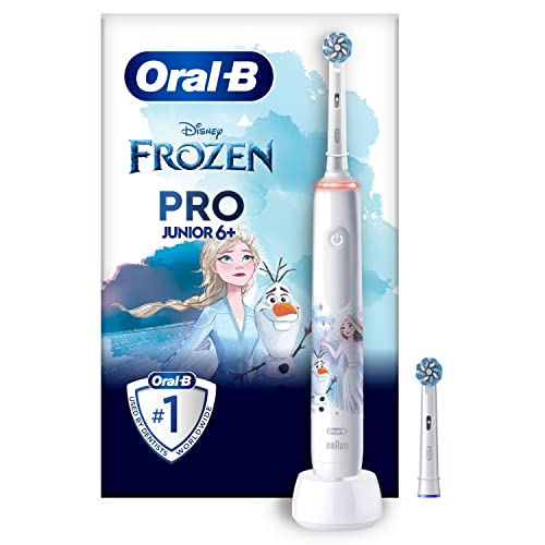 Oral-B Pro Junior Cepillo De Dientes Eléctrico, 1 Mango De Frozen, 2 Cabezales, Diseñado Por Braun, Apto Para Niños Mayores De 6 Años, Regalos Originales