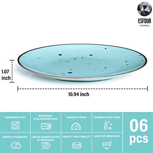 Image of Esfour Ceramics Dinner Plates 11 Inch Set of 6 - Microwave, Oven, Dishwasher Safe, Scratch-Resistant, Porcelain Dishes for Steak, Pizza, Home & Restaurant, Party, Giftable - Natural Assorted Colors