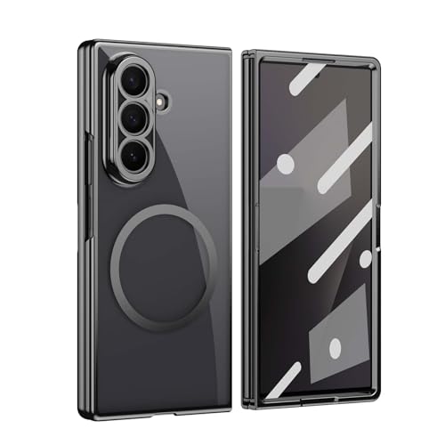 Étui magnétique pour Samsung Galaxy Z Fold 5 noir antichoc avec rabat transparent protège-écran