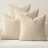 MIULEE Boho Farmhouse Throw Pillow Covers 18x18 Inch Set of 4 Mordern Nordic Cushion Covers Soft Corduroy Spring Home Decor for Couch Bed Sofa Living Room Beige