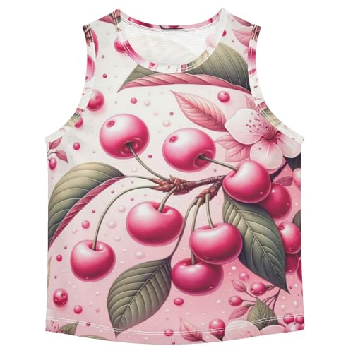 susiyo Pink Cherry Branch Fruits Boys Sleeveless Tank Top Girls Athletic T Shirt