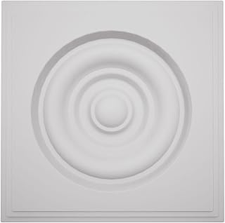 5 1/2"W x 5 1/2"H x 1 1/8"P Americraft Solid Paint Grade Wood Square Rosette with Center Bullseye with Decorative Edge, Primed Pine