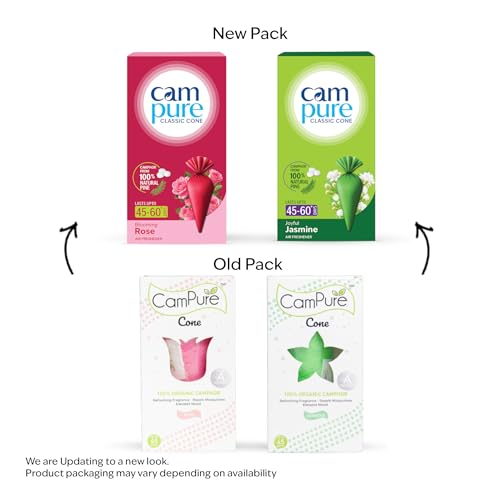 Image of CamPure Camphor Cone (1 Rose + 1 Jasmine) Pack Of 2-100% Organic | Air Freshener For Car, Wardrobe, Office Cabin's, Drawers, Travel Bag & Bathroom