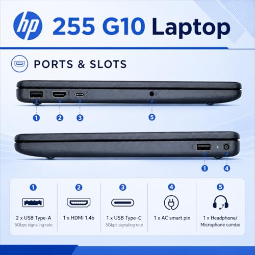 Image of HP 255 G10 15.6 inch FHD Business Laptop, Powerful AMD Ryzen 7 7735U, 8GB DDR5 RAM, 512GB PCIe SSD, AI Copilot Key, Numeric Keypad, USB Type-C, HDMI, Wi-Fi 6, Windows 11 Pro