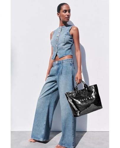 Image of Large Tote Bags for Women PVC Clear Totes Bag Plastic Carry All Bag Kraft Paper Shoulder Handbag Hobo for Work Travel