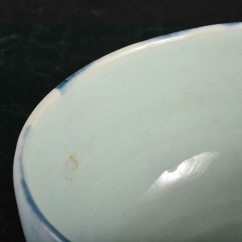 茶道具　古染付　魚波文 　煎茶碗　仕覆付　 表千家碌々斎極め箱　M　R7060 茶道具 古染付 魚波文 煎茶碗 仕覆付 表千家碌々斎極め箱 M R7060