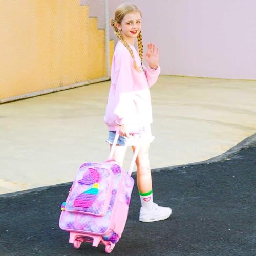 Image of CCJPX Kids Luggage for Girls, Cute Mermaid Suitcase Rolling with Wheels, Travel Carry on for Children Toddler Elementary - Pink