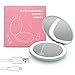 Wobsion Miroir de poche compact rechargeable avec LED - Grossissement 1 x / 10 x - Lumière réglable - Miroir de maquillage portable pour les voyages - Cyan