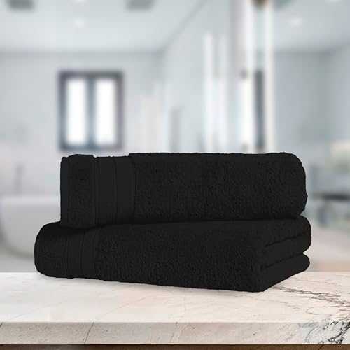 Image of Elegant Comfort Three Line Popcorn Towel Set for Bathroom 27 x 54 inches, Premium Hotel Quality 2-Pack Bath Towels, 100% Turkish Cotton, Soft and Durable, Quick Dry and Highly Absorbent, Black