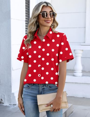 Image of Zeagoo Shirts for Women Button Down Short Sleeve Blouses 2026 Polka Dot Top