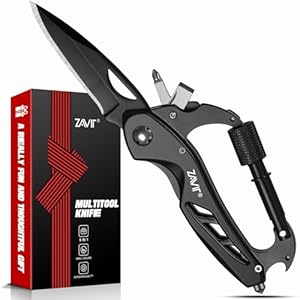 Multitool Carabiner with Pocket Knife, Dad Gifts from Daughter Son, Men Birthday Gift, Tools Gadgets for Men, Pocket Knife for Men, Self Defense Keychain, Camping Essentials