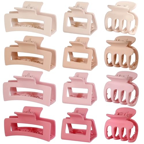 SMKSL 3 Styles Hair Clips for Women Small Medium Big Claw Clips for Thin Thick Hair 12 Pcs Hair Claw Clips Hair Clips Combination Hair Accessories for Women (Pink)