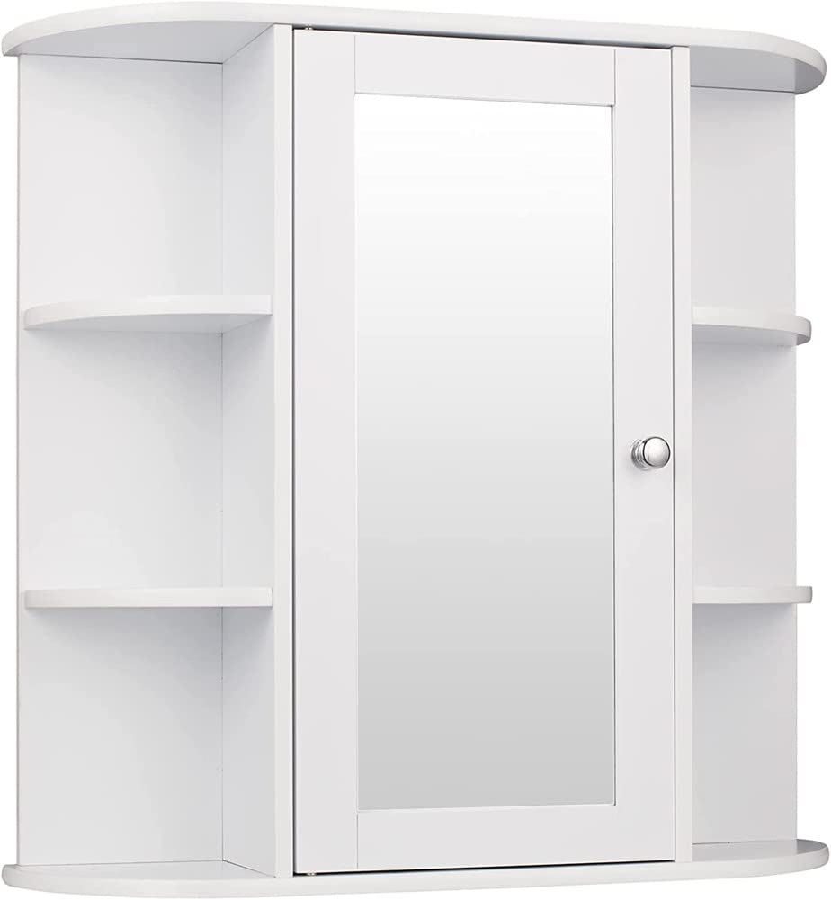 be current Bathroom Medicine Cabinet with Mirror Wall Mounted Storage Organizer Door &Open Shelves for Living Room White