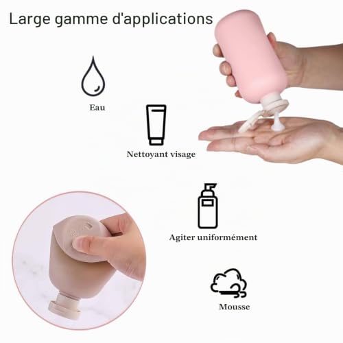OMBRISA Flacons de Voyage 2 Pcs 200ml avec Bouchon Flip et Pompe, Flacons Souples, Flacon Voyage Plastique, étanches pour Shampooing, Gel Douche et Produits Cosmétiques – vue 2