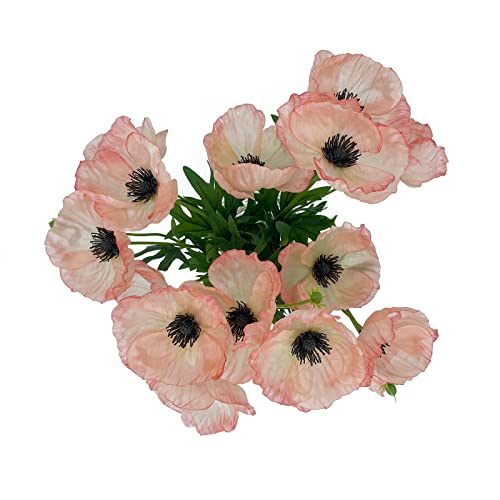 Hisow Poppies Flowers Artificial, Silk Flower Arrangements In Glass Vase With Faux Water Artificial Centerpiece For Home Office Wedding Tabletop Decoration (Pink) #TOP2