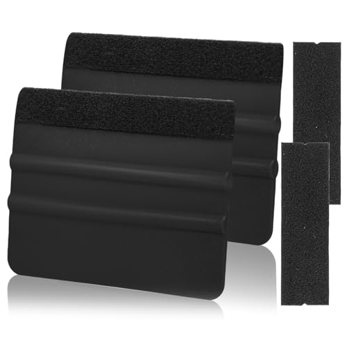 Image of AMZDEPOT Vinyl Wrap Squeegee 2Pcs Black with Extra 2 Felt Replacements | Extra 2 Felt Replacements, Non Slip Plastic 4 Inch Squeegee, Scratch Free Bubble Elimination, Tool for Car Wrap Window Tint