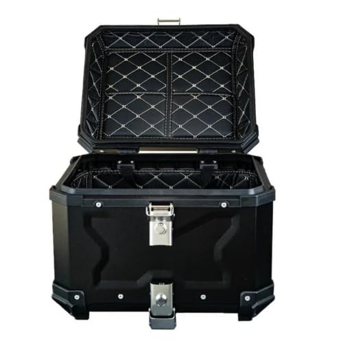 Image of Aluminium Top Box 45L with Backrest | Motorcycle Rear Storage Luggage Box | Black Finish | Universal Fit