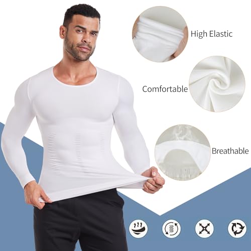 MISS MOLY Gynecomastia Compression Shirts for Men Long Sleeve Slimming Body Shaper Tummy Control Shapewear Undershirt2