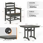 VINGLI 5-Piece Outdoor Patio Dining Set, Outdoor Table and Chairs Set w/Umbrella Hole, HDPE Weather-Resistant Square Table w/ 4 Ergonomic Patio Chairs for Garden, Backyard, Poolside(Grey, Square) - Image 3