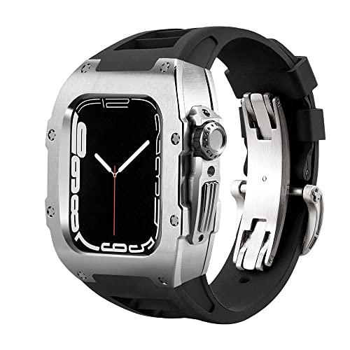 Kit modification Apple Watch 8 en fibre de carbone et bracelet acier inoxydable 45 mm