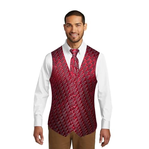 Christmas Men's Vest Tie Sets 6Pcs Suit Vest Tie and Bow Tie Pocket Square Cufflinks Lapel Pin for Men Holiday Party3