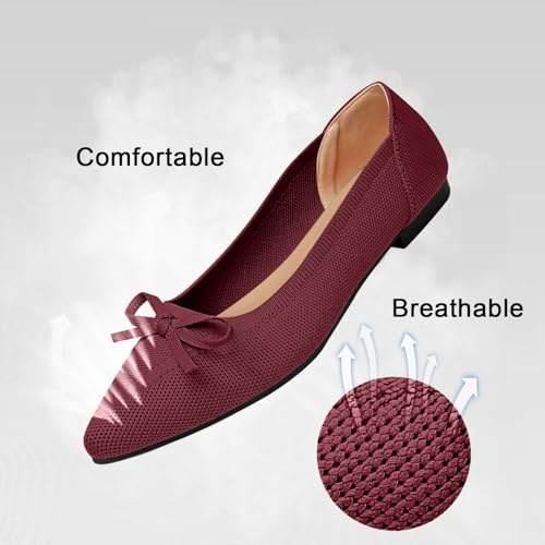 Image of TINGRISE Women's Flats Pointed Toe Bow Knit Ballet Shoes Comfortable Dressy Mesh Slip On Flat