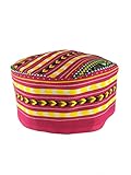 Vipada Handmade African Dashiki Hat Kente Pattern Kufi Kofi Hat Cap 3 (Pink with Yellow)