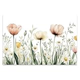 COTAIL Sage Green Wildflowers Wall Art, Canvas Prints Floral Wall Art Flowers Wall Décor for Living Room Bedroom Office Nature Artwork Flowers Painting Picture Posters (Unframed, 18”x12”,Wildflower)