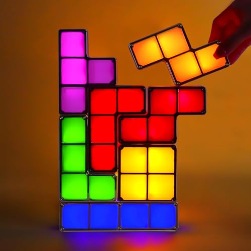 Image of AVEKI Tangram Stackable Night Light, LED 7 Colors Induction Interlocking Desk Lamp 3D DIY Magic Blocks Puzzles Toy for Bedroom Home Decor Ideal Gift for Birthday (USB)