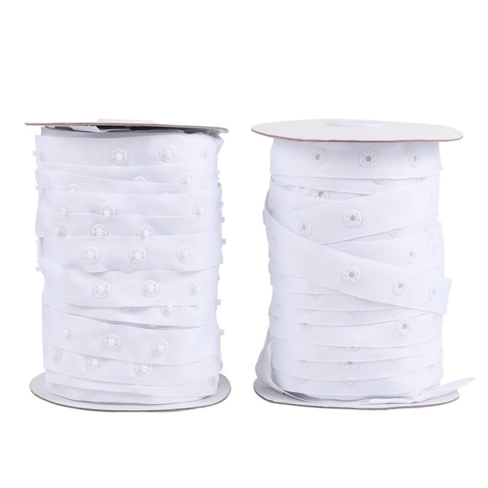 Rouleaux de boucles à pression ruban couture polyester blanc rideaux Veemoon lot de 2