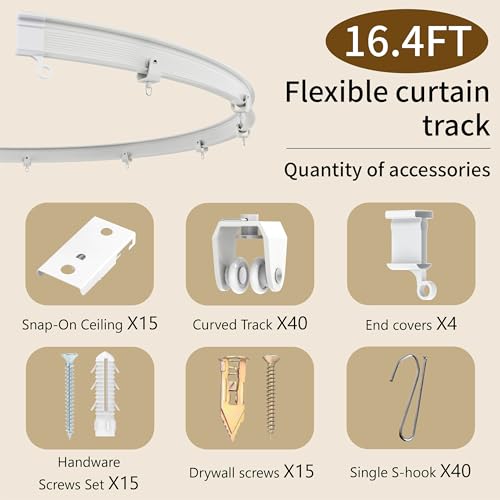 Image of Room Divider Curtains & Flexible Bendable Tracks Set,Privacy Dividers Ceiling Track Curtain Window Blackout Curtains for Living Room Bedroom (W100 x H84 in 2 Panels Beige Drape & White Rail)