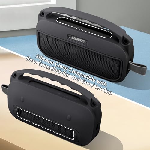 co2CREA Case Silicone for Bose SoundLink Flex (2nd Gen) Bluetooth Portable Speaker, Portable Ultra-light Protective Sleeve with Carabiner and Shoulder Strap (Speaker and Accessories not Included)