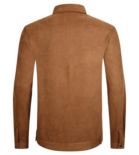 Alex Vando Mens Suede Shirt Jackets Long Sleeve Two Pockets Snap Casual Button Down Shirts