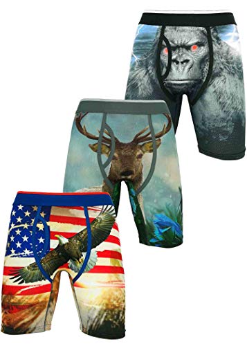 Men Performance Compression Shorts 3 Pack Cool Dry Sports Brief Workout Underwear X-Large Elk Tight Shorts