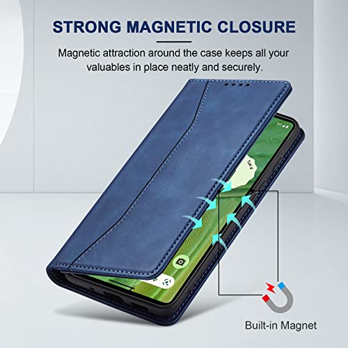 Image of Jasonyu Mobile Phone Case for Google Pixel 7 Leather Flip Foldable Shockproof Magnetic [Premium PU Leather] [Stand Function] [Card Slots] Protective Flip Case for Google Pixel 7 Blue